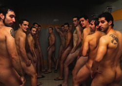 lockerroomguys:  Room for one more?? Man, to shower with those