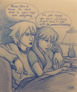 the-mate-has-drawings:  Movie night and suspension of disbelief