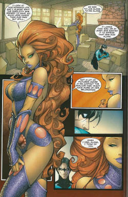 genericpagenumber1313:  outlawstarfire:   Titans: Old Friends c.2008  Under the influence of a desire/lust demon.  SUUUUUUUUURRRRRRREEEEEEE………..   Joe Benitez and Judd winickTitans Vol2 #1