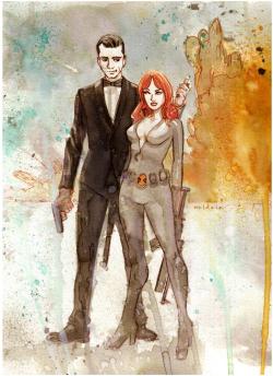 xombiedirge:  James Bond Vs. Black Widow by Brett Weldele