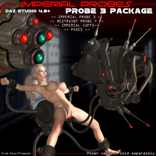 Available by Davo again but this time for all you Daz Studio users!! Your  scifi library isn’t complete without the Imperial Probes.  This probe package features a fantastic looking scifi probe/droid for fucking and  probing, a restraint probe/droid