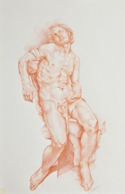 meninfinearts:  Sketch by Bernini, who evokes Michelangelo, red