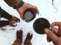 soundandgood:  Coffee in the snow with my darlin’. 