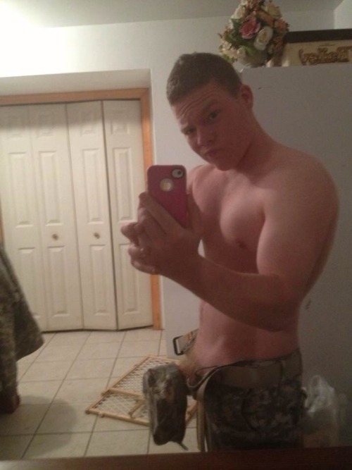 straightboyselfpics:  Cole Cole wears his uniform with pride. This aspiring recruits father and grandfather served in the military and is ready for his turn. He slowly removes each piece of his uniform to reveal a throbbing dick begging to be serviced.