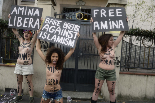 ncpunx:   stonerswithboners:  adventuresinhires:  Members of Ukrainian feminist group Femen staged protests across Europe as they called for a â€œtopless jihad.â€ The demonstrations were in support of a young Tunisian activist named Amina Tyler. Last