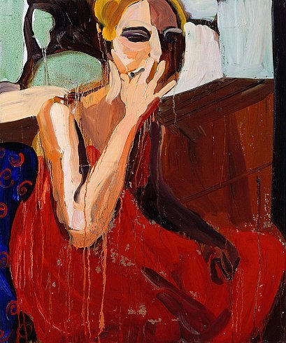 Chantal Joffe. Girl in a Red Dress Smoking.Â 2007.