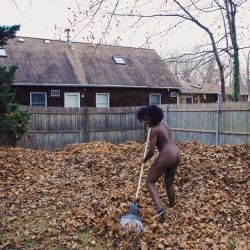 nudist-signs2:Fall Clean-Up: cleaning up the autumn leaves naked