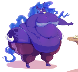 Commission for ponytastic of a fatty Luna binging to massive