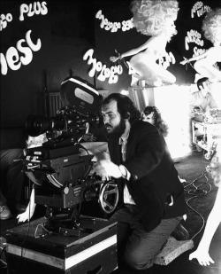 the-children-of-men:  Stanley Kubrick on the set of A Clockwork