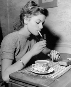 coolkidsofhistory:  Lauren Bacall starting her morning right,