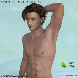 Need some body hair for your M7 character? 4 conforming armpit hair figures for M7 plus 10 material presets. Now your Michael 7 armpits can match your Victoria 7 armpits! A hairy couple a somthings! Thanks SFD! This product works with Daz Studio 4.8 