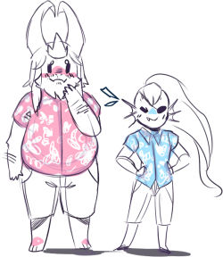 actanon:  Hawaiian shirt Undyne and Asgore for a requester on