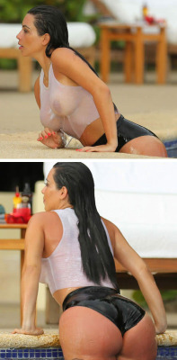 sextapestabloid:  Kim Kardashian wet tank top paparazzi picsHow