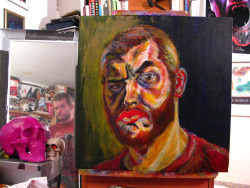 Self-portrait process by Matt Bernson.    Acrylic on canvas,
