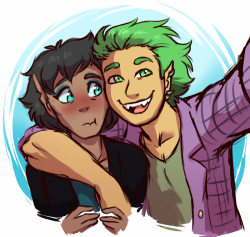 lopoddityart:  nother spike/thorax doodle, humans this time selfie~thorax’s