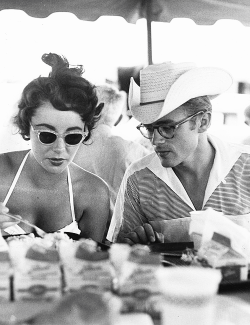 nominal-realism:  Elizabeth Taylor and James Dean on set of “Giant”