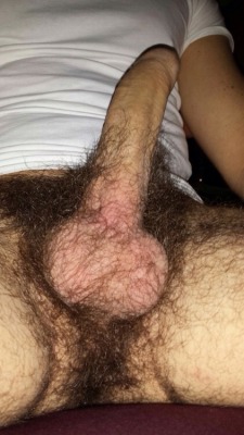 This hot dude has thick pubes around his cock and on his ball