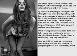 fairchastity:  captionsofchastity:  She may say that his attitude