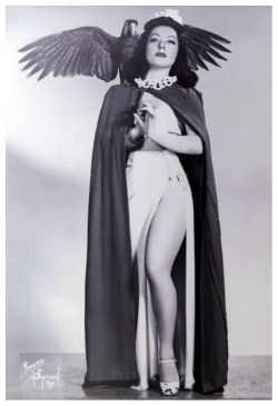 Yvette Dare  Vintage 50’s-era promo photo featuring Ms. Dare and her Macaw: “Lippy”..