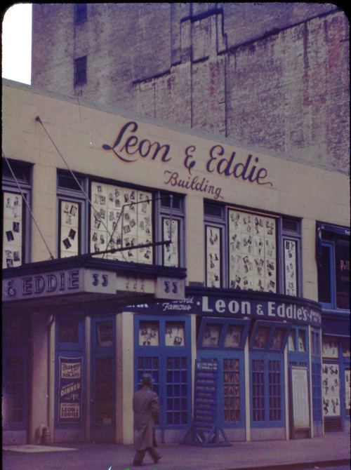 taylormorseart:  Vintage 40’s-era photo of the famed LEON and EDDIE’S’ nightclub; located at 33 West 52nd Street, in New York City.. The cover of this 1941-edition menu was illustrated by Wesley Morse..  