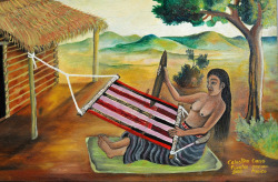   Mixtec Weaver OaxacaThis painting by a young artist from Pinotepa