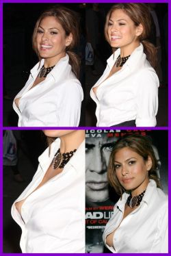 nude-celebz:  Eva Mendes nip slip