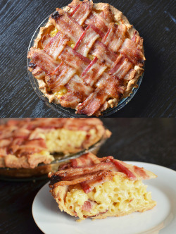 xbudthebearx:  digg:  This is bacon-mac and cheese pie. Here’s