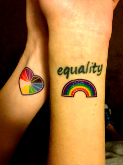 youmightbealesbianif:  when we first started hanging out, we put cute gay tattoos on our wrists (even though that equality tattoo of hers is real). now weâ€™ve been dating for three months. i couldnâ€™t be happier.Â  me: http://flyingpassions.tumblr.com/