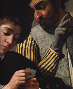 Caravaggio, The Cardplayers (detail), ca. 1594-6