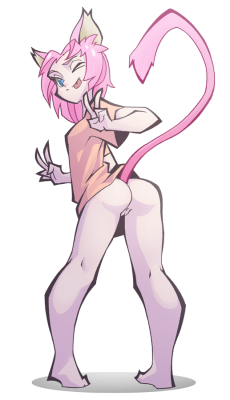 thepinkpirate:  Catgirl Feliz doing cat things. Commissioned