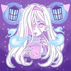 shiroiroom:  A little ghostie having a sip and being creepy cute