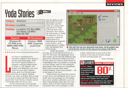 oldgamemags:    PC Gamer #38, July 97 - Review of ‘Yoda Stories’
