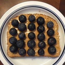 diva-of-fitness: Peanut butter toast with blueberries for snack