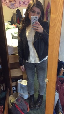 Leather-clad en route to library