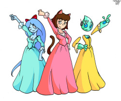 Abby, Yuko, and Andromeda dressed as the Schuyler Sisters from