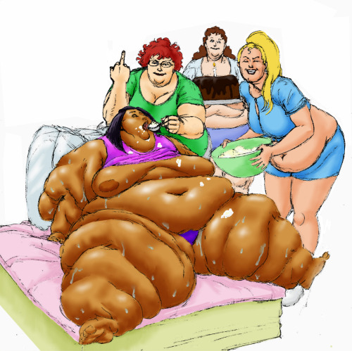 flablover07: noarthereonlyfat:  allyouneedisbellies:  Someone on 4chan colored the art of studiofa into sweating slobs.Thanks, whoever you are.   Classic immobility art reimagined.  There’s not enough slob art in the world  I hope this someone will