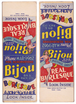 burleskateer:  Vintage 50’s-era matchbook for the ‘BIJOU
