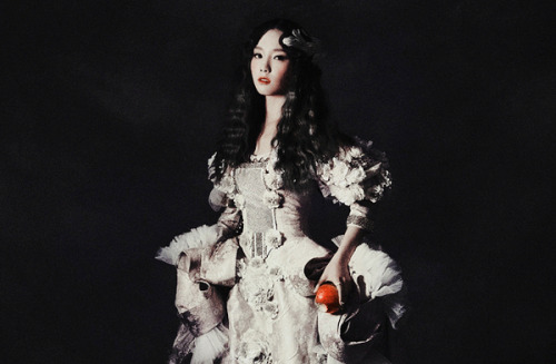 taengs:    Taeyeon as Snow White:Â â€œOnce upon a time, in deep winter, a queen was admiring the falling snow, when she saw a rose blooming in defiance of the cold. Reaching for it she pricked her finger and three drops of blood fell. And because the