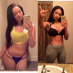 toribrixx:  Bathroom selfie battle lol left or right?