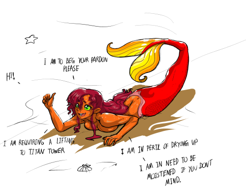 midsummernightsdreamer:  Starfire Mermaid colored a bit.