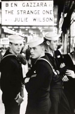 wehadfacesthen:  Soldiers on shore leave, 42nd Street, New York