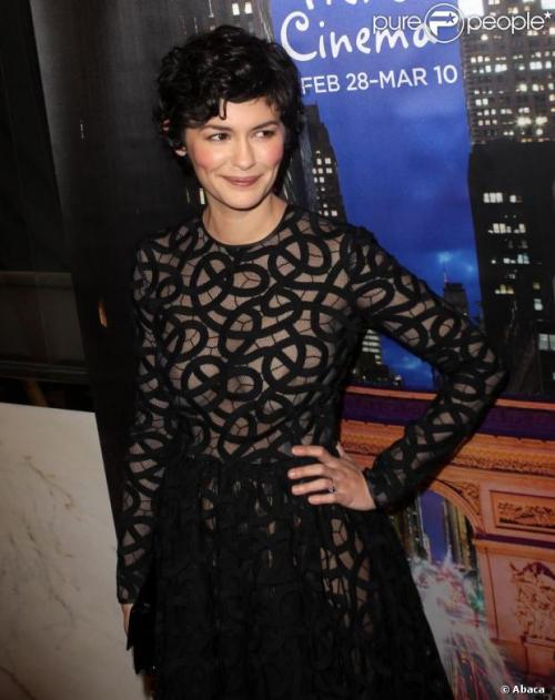 seeyournipples:  Audrey Tautou braless in a see through top. 