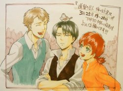 New sketch of Farlan, Levi, and Isabel by Yamada Ayumi, chief