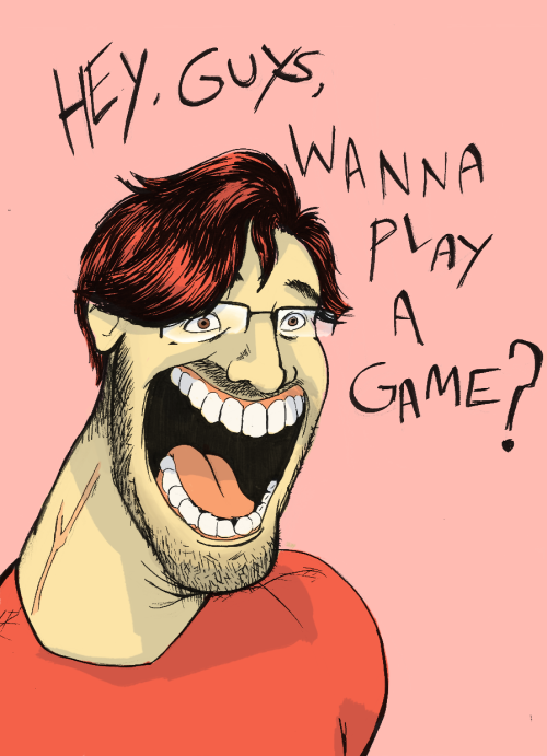 candace-stone:  @markiplier caricature I did as a warm up while I was at my artist alley table (can’t tell if I prefer this in black and white or color….)  This is perfect