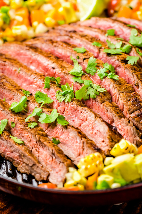 daily-deliciousness:  Flank steak with corn salsa