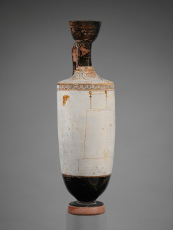 the-met-art:  Terracotta lekythos (oil flask) by Thanatos Painter,