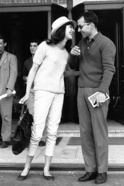 avagardner:  Anna Karina and Jean-Luc Godard outside hotel Martinez