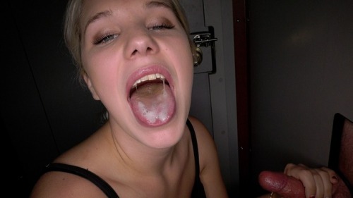This was her very first visit to  the Gloryhole and her first cum swallow training session.  She only  swallowed 4 load before today so she knew she needed some practice.   There’s no better place to get lots of sucking and swallowing practice