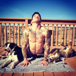 tayloraphillip:  Tattoos, yoga, a hot dude AND puppies??? Done.