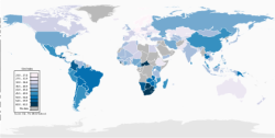 Mappa mondiale del coefficiente di Gini che misura la diseguaglianza